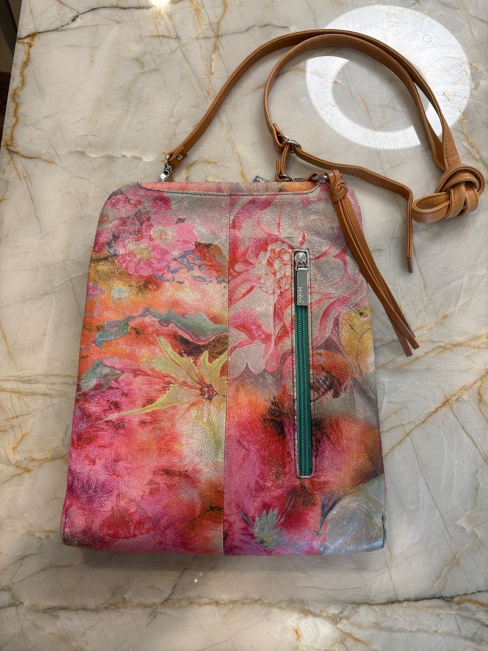 HOBO Multicolor Floral Leather Crossbody with Tan Strap